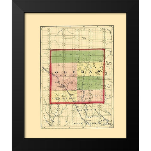 Ogemaw Michigan - Walling 1873 Black Modern Wood Framed Art Print by Walling