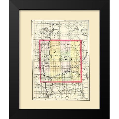 Osceola Michigan - Walling 1873 Black Modern Wood Framed Art Print by Walling