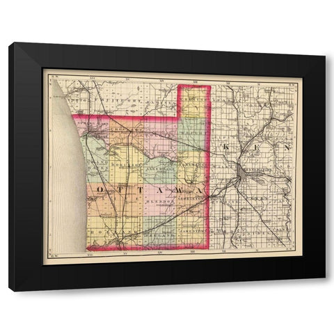 Ottawa Michigan - Walling 1873 Black Modern Wood Framed Art Print with Double Matting by Walling