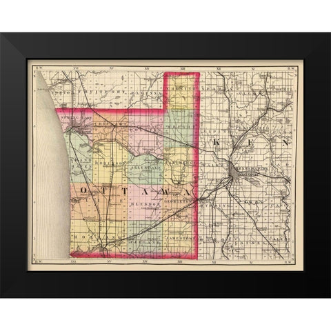 Ottawa Michigan - Walling 1873 Black Modern Wood Framed Art Print by Walling