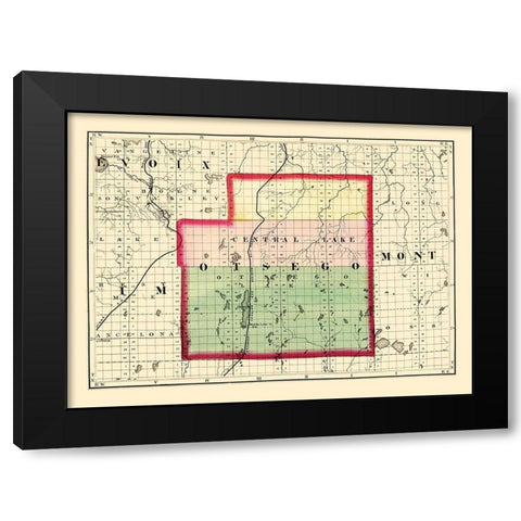 Otsego Michigan - Walling 1873 Black Modern Wood Framed Art Print by Walling