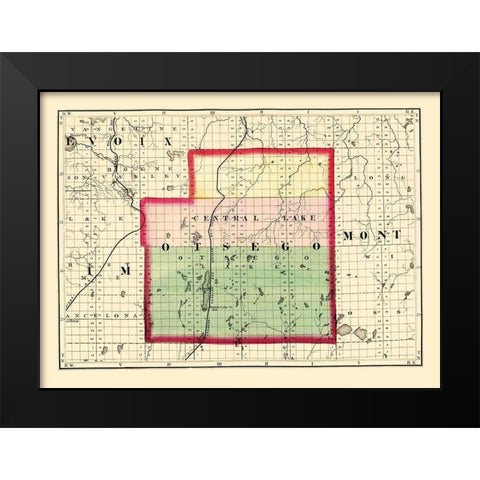 Otsego Michigan - Walling 1873 Black Modern Wood Framed Art Print by Walling