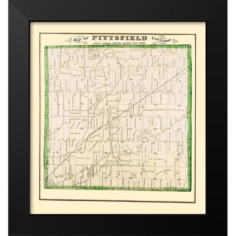 Pittsfield Michigan Landowner - Everts 1874 Black Modern Wood Framed Art Print by Everts
