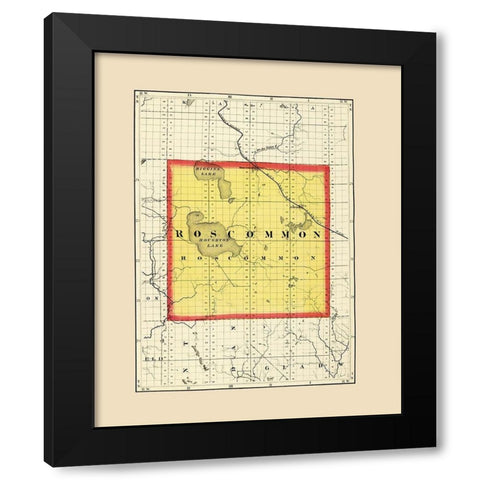 Roscommon Michigan - Walling 1873 Black Modern Wood Framed Art Print with Double Matting by Walling
