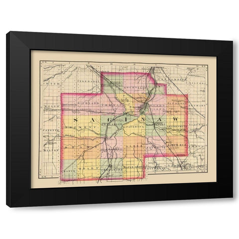 Saginaw Michigan - Walling 1873 Black Modern Wood Framed Art Print by Walling