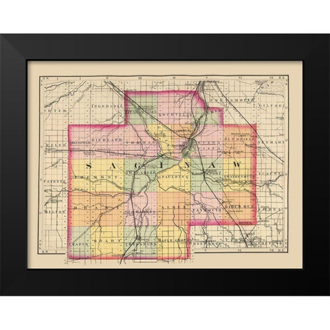 Saginaw Michigan - Walling 1873 Black Modern Wood Framed Art Print by Walling