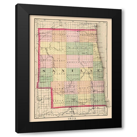 Sanilac Michigan - Walling 1873 Black Modern Wood Framed Art Print with Double Matting by Walling