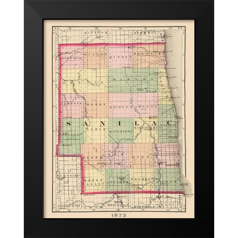 Sanilac Michigan - Walling 1873 Black Modern Wood Framed Art Print by Walling