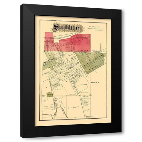 Saline Michigan Landowner - Krause 1874 Black Modern Wood Framed Art Print with Double Matting by Krause