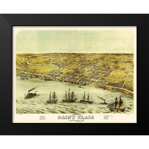 Saint Clair Michigan - Glover 1868 Black Modern Wood Framed Art Print by Glover