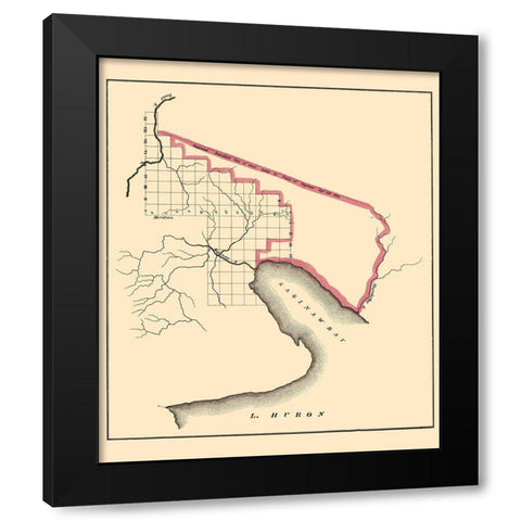 Saginaw Bay Area Michigan - 1835 Black Modern Wood Framed Art Print by Huron