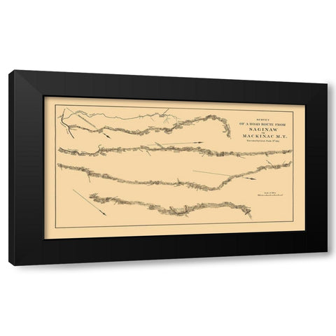 Saginaw to Mackinac Michigan Road Survey Black Modern Wood Framed Art Print by Poole