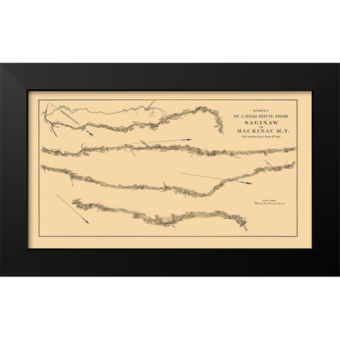 Saginaw to Mackinac Michigan Road Survey Black Modern Wood Framed Art Print by Poole