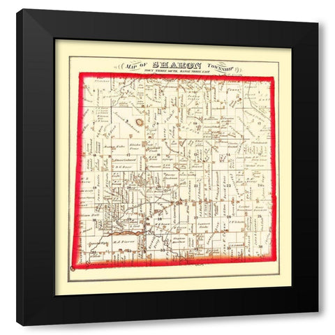 Sharon Michigan Landowner - Everts 1874 Black Modern Wood Framed Art Print with Double Matting by Everts
