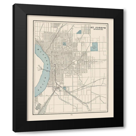 St Joseph  Missouri- Cram 1892 Black Modern Wood Framed Art Print with Double Matting by Cram