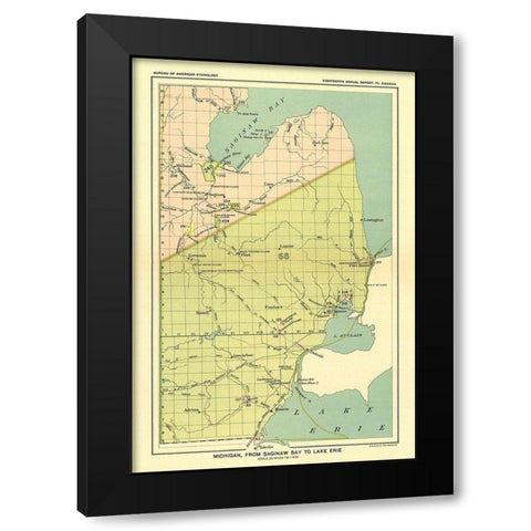 Michigan  Saginaw Lake  Lake Erie - Hoen 1896 Black Modern Wood Framed Art Print with Double Matting by Hoen
