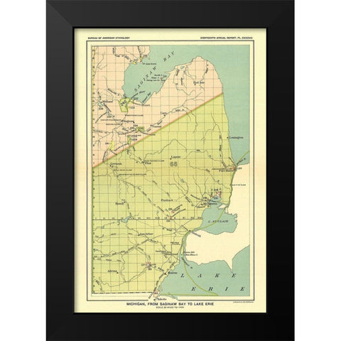 Michigan  Saginaw Lake  Lake Erie - Hoen 1896 Black Modern Wood Framed Art Print by Hoen