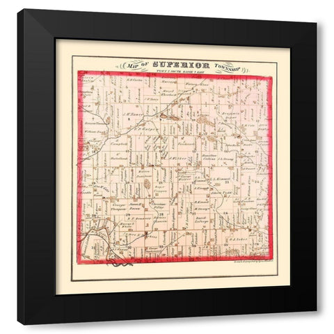 Superior Michigan Landowner - Wheelock 1874 Black Modern Wood Framed Art Print with Double Matting by Wheelock