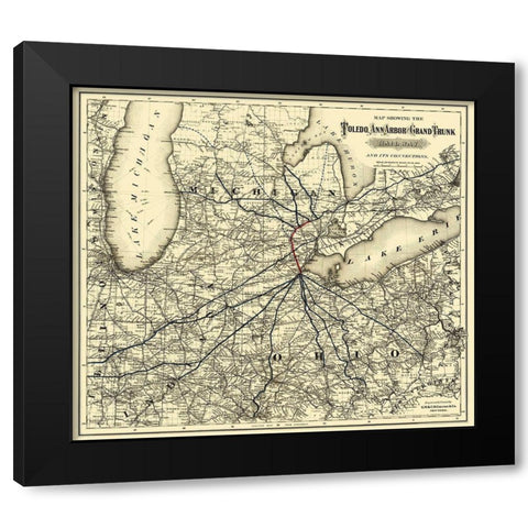Toledo, Ann Arbor and Grand Trunk Railway 1881 Black Modern Wood Framed Art Print by Colton