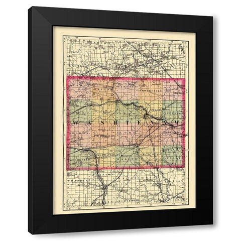 Washtenaw Michigan - Walling 1873 Black Modern Wood Framed Art Print by Walling