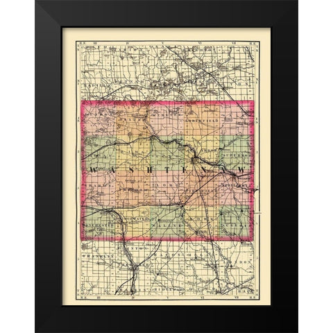 Washtenaw Michigan - Walling 1873 Black Modern Wood Framed Art Print by Walling