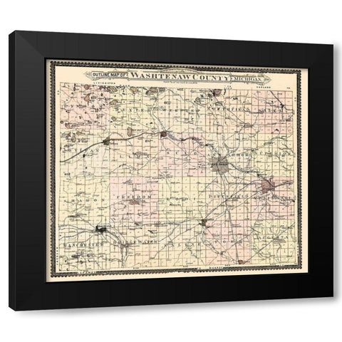 Washetenaw Michigan - Ogle 1895 Black Modern Wood Framed Art Print by Ogle