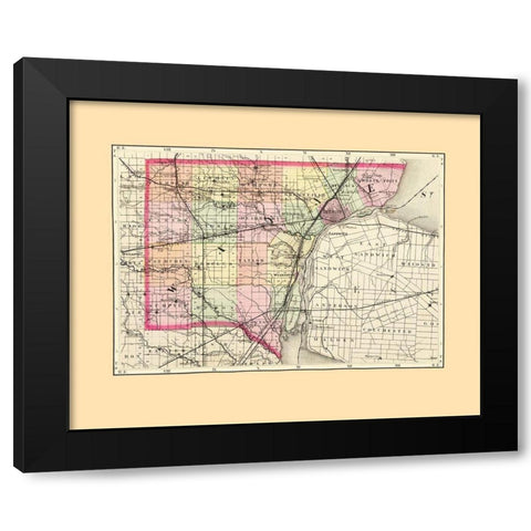 Wayne Michigan - Walling 1873 Black Modern Wood Framed Art Print by Walling