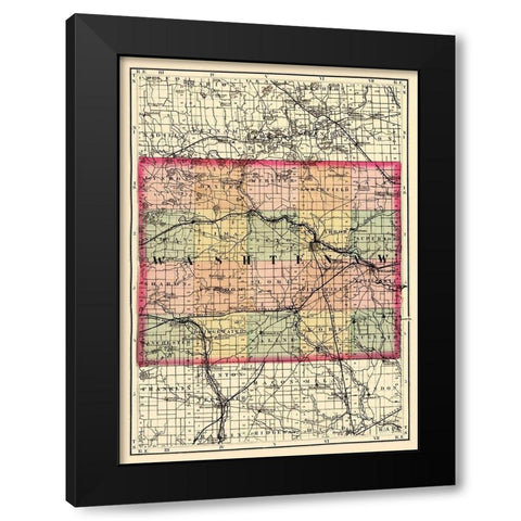 Washtenaw Michigan - Walling 1873 Black Modern Wood Framed Art Print by Walling