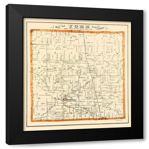 York Michigan Landowner - Everts 1874 Black Modern Wood Framed Art Print by Everts