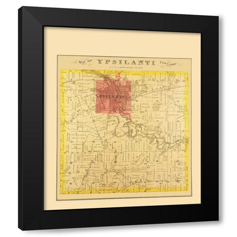Ypsilanti Michigan Landowner - Everts 1874 Black Modern Wood Framed Art Print with Double Matting by Everts