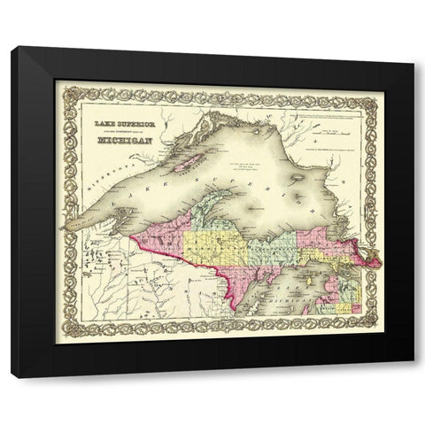 Michigan Upper Peninsula - 1855 Black Modern Wood Framed Art Print with Double Matting by Colton