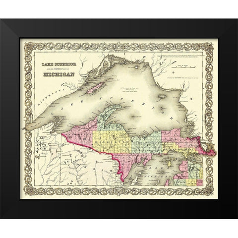 Michigan Upper Peninsula - 1855 Black Modern Wood Framed Art Print by Colton