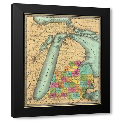 Michigan - Burr 1835 Black Modern Wood Framed Art Print by Burr