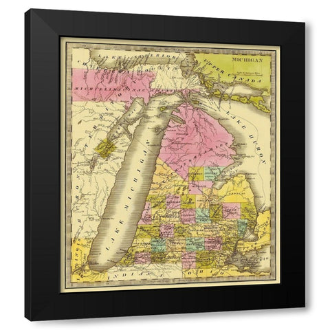 Michigan - Greenleaf 1841 Black Modern Wood Framed Art Print by Greenleaf