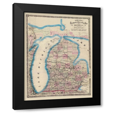 Michigan - Cram 1875 Black Modern Wood Framed Art Print by Cram