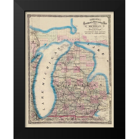 Michigan - Cram 1875 Black Modern Wood Framed Art Print by Cram