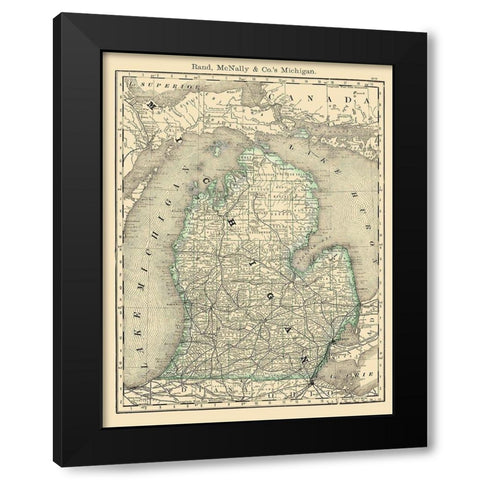 Michigan - Rand McNally 1879 Black Modern Wood Framed Art Print by Rand McNally
