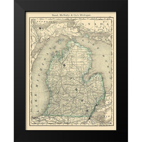 Michigan - Rand McNally 1879 Black Modern Wood Framed Art Print by Rand McNally