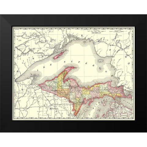 Michigan Upper Peninsula - Rand McNally 1897 Black Modern Wood Framed Art Print by Rand McNally