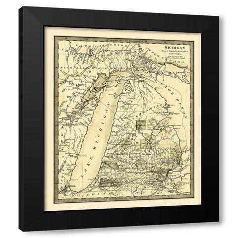 Michigan - Burr 1831 Black Modern Wood Framed Art Print by Burr