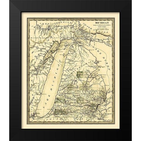 Michigan - Burr 1831 Black Modern Wood Framed Art Print by Burr