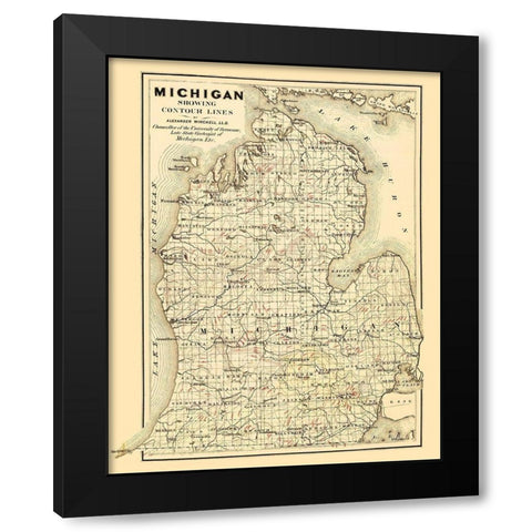 Michigan Lower Peninsula - Tackabury 1873 Black Modern Wood Framed Art Print by Tackabury