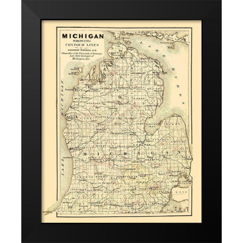 Michigan Lower Peninsula - Tackabury 1873 Black Modern Wood Framed Art Print by Tackabury