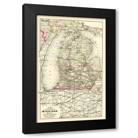 Michigan Upper Peninsula - Tackabury 1873 Black Modern Wood Framed Art Print by Tackabury