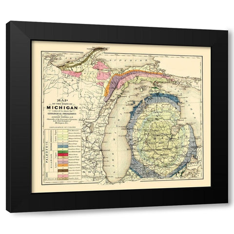 Michigan Geological - Tackabury 1873 Black Modern Wood Framed Art Print with Double Matting by Tackabury