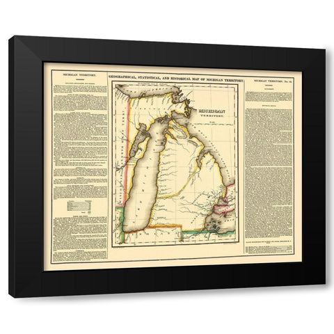 Michigan Territory Geographical Statistical Black Modern Wood Framed Art Print by Carey