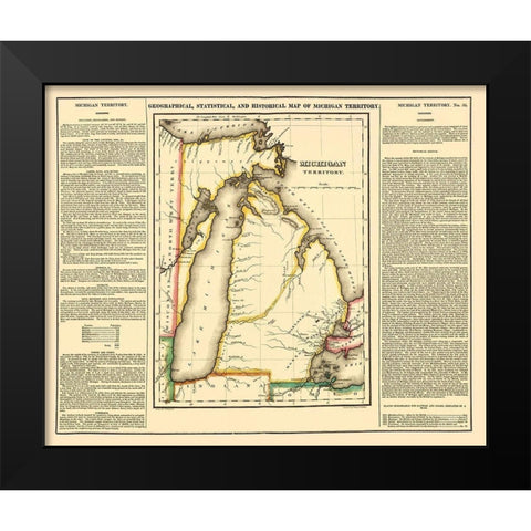 Michigan Territory Geographical Statistical Black Modern Wood Framed Art Print by Carey