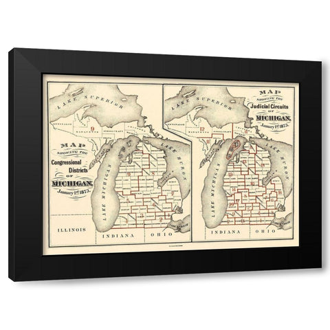 Michigan Congressional Districts, JC Black Modern Wood Framed Art Print with Double Matting by Calvert