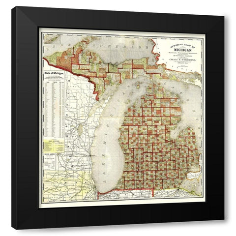 Michigan - Cram 1885 Black Modern Wood Framed Art Print with Double Matting by Cram