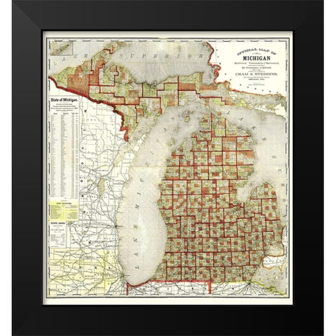 Michigan - Cram 1885 Black Modern Wood Framed Art Print by Cram